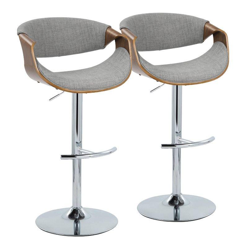 Set of 2 Curvo Adjustable Barstools Walnut/Light Gray - LumiSource: Mid-Century Modern, Swivel, Footrest, Foam Filled