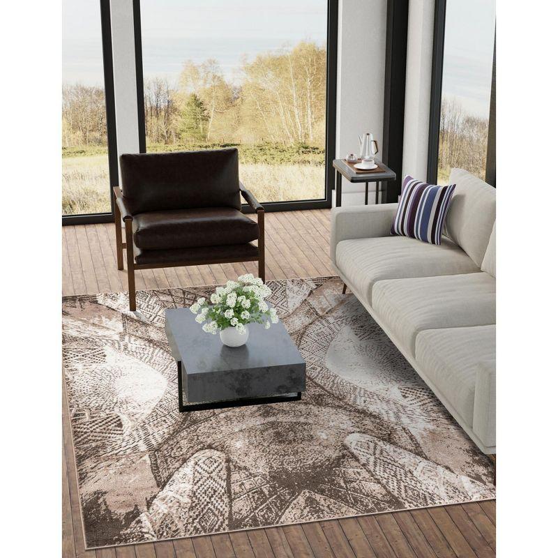 Reversible Washable Brown Synthetic Rectangular Rug