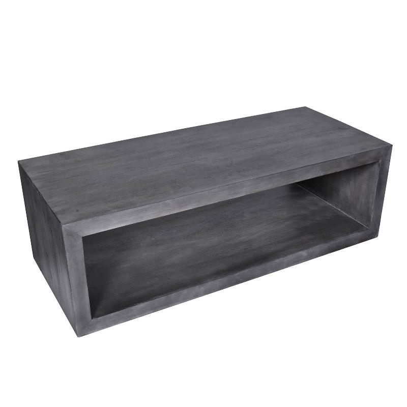 58" Cube Shape Mango Wood Coffee Table with Open Bottom Shelf Gray - The Urban Port