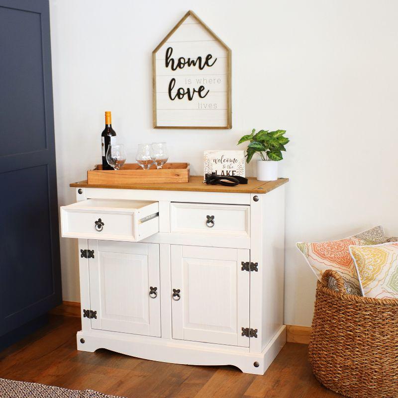 Sunnydaze Kitchen Sideboard Cabinet with 2 Drawers and 2 Doors - Solid Pine Construction