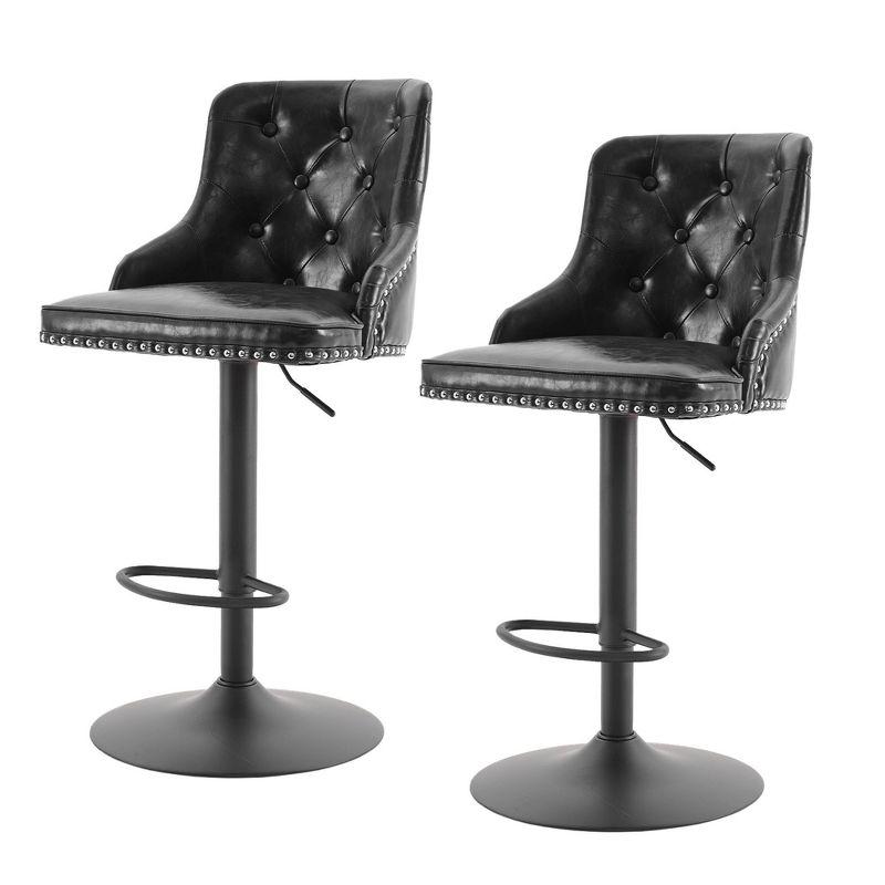 Bar Stools Set of 2,Adjustable Swivel Barstools, Faux Leather Bar Chairs,Upholstered Counter Height with High Backrest for Kitchen Island, Black