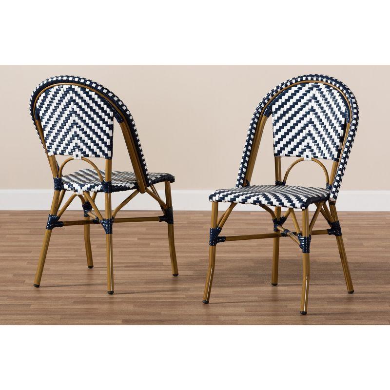 Set of 2 Celie Indoor and Outdoor Stackable Bistro Dining Chairs White/Blue - BaxtonStudio