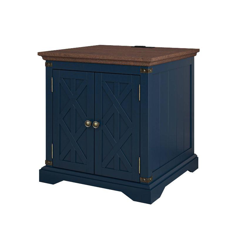 Festivo Side Table Navy: Farmhouse Style, 24"W with USB & AC Outlets, Adjustable Shelf