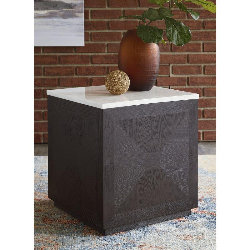 Henridge Traditional Black Wood Square Accent Table with White Marble Top