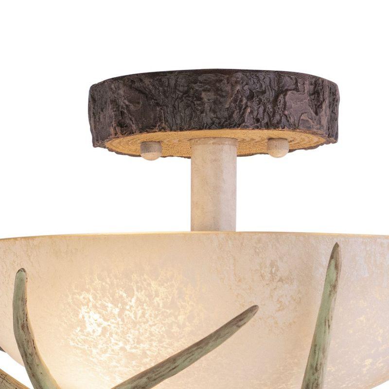 Rustic Antler 12" Brown Glass Semi Flush Mount Ceiling Light