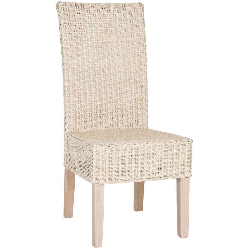 High-Back Rattan & Cane Side Chair in White Wash, Set of 2