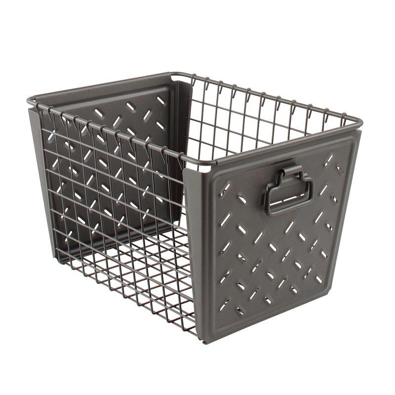 Medium Industrial Gray Stamped Steel Storage Basket