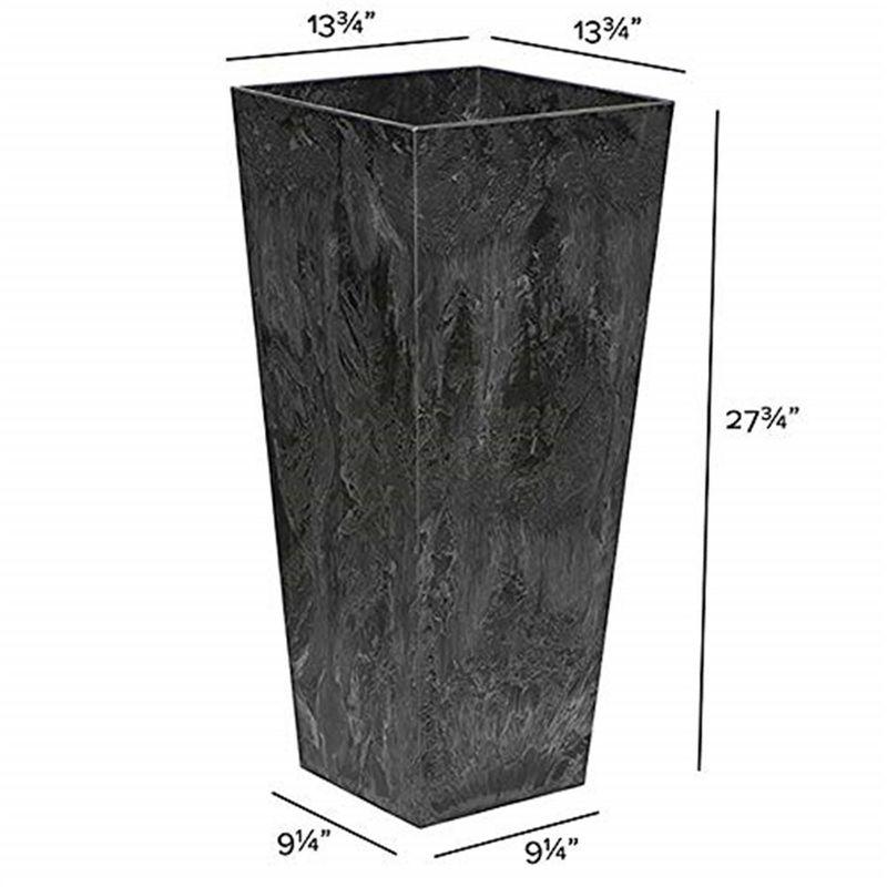 Novelty Ella Artstone Tall Square Plastic Resin Planter with Water Minder System, Black 27.5"