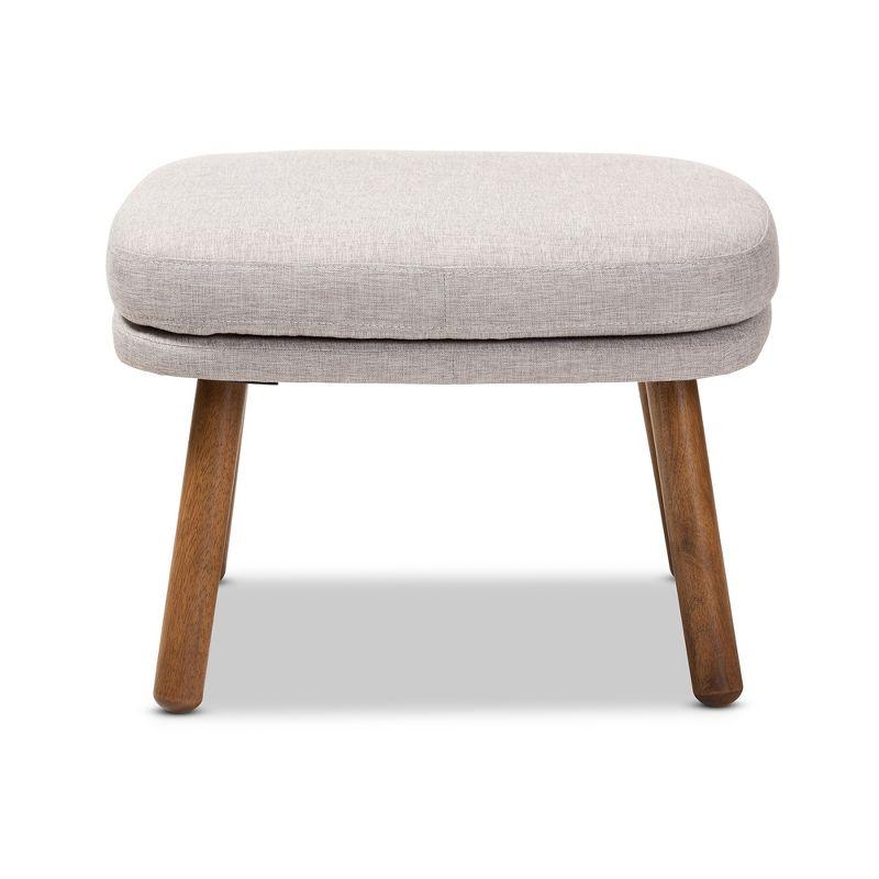 Mid-Century Modern Greyish Beige Fabric Ottoman with Walnut Legs