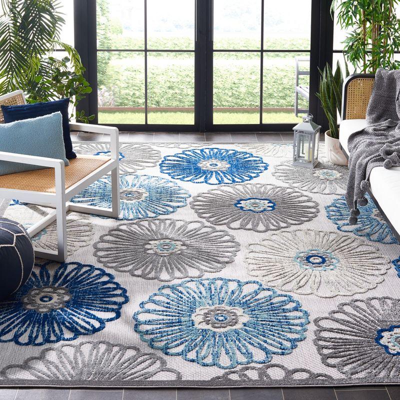 Cabana Bloom 9' x 12' Blue Floral Easy-Care Outdoor Rug