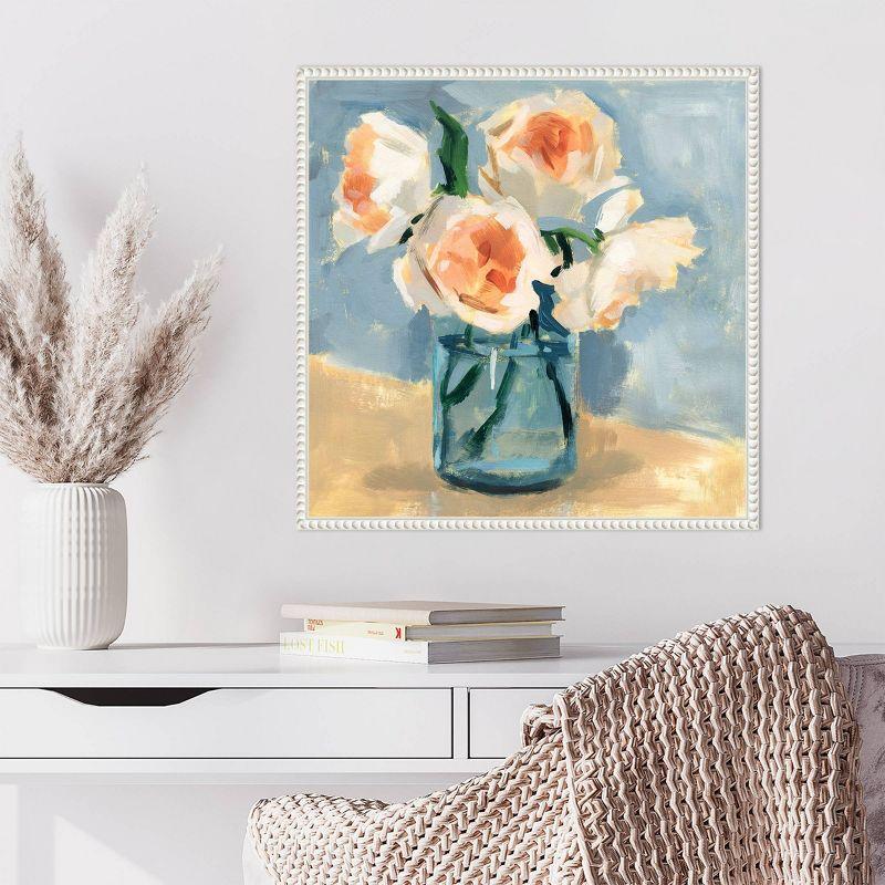 Peonies in Mason Jar II 22"x22" White Framed Canvas Wall Art