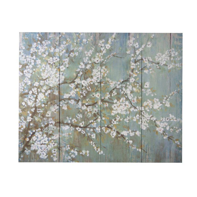 Saison White Cherry Blossom Canvas Print- 18.5"H X 59"W - Blue/White/Brown (Set of 4)