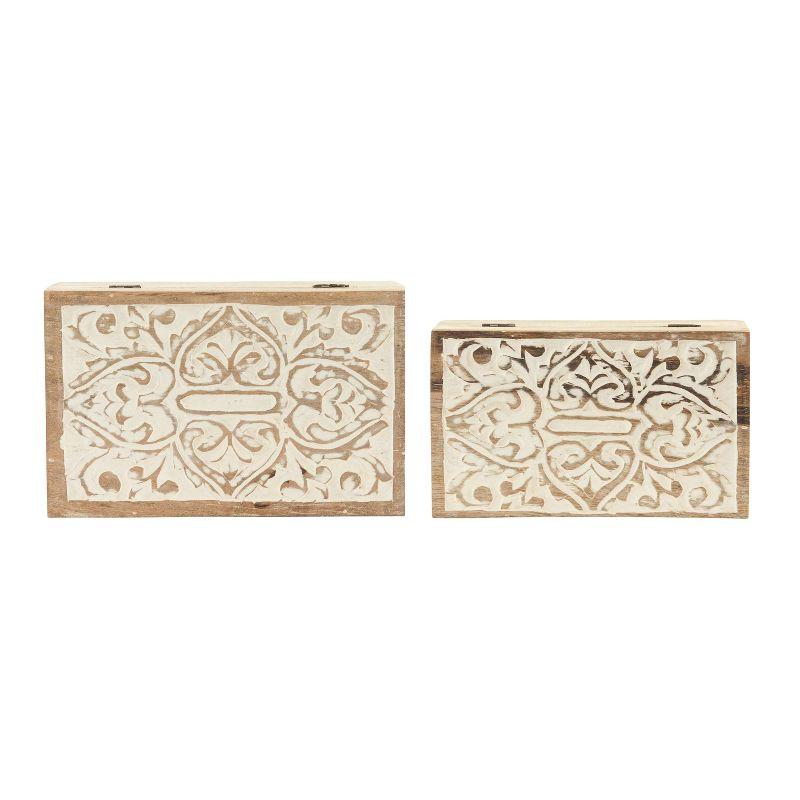 Set of 2 Decorative Hand Crafted Whitewashed Mango Wood Boxes with Lids - Storied Home: Online-Unique, Adult Storage