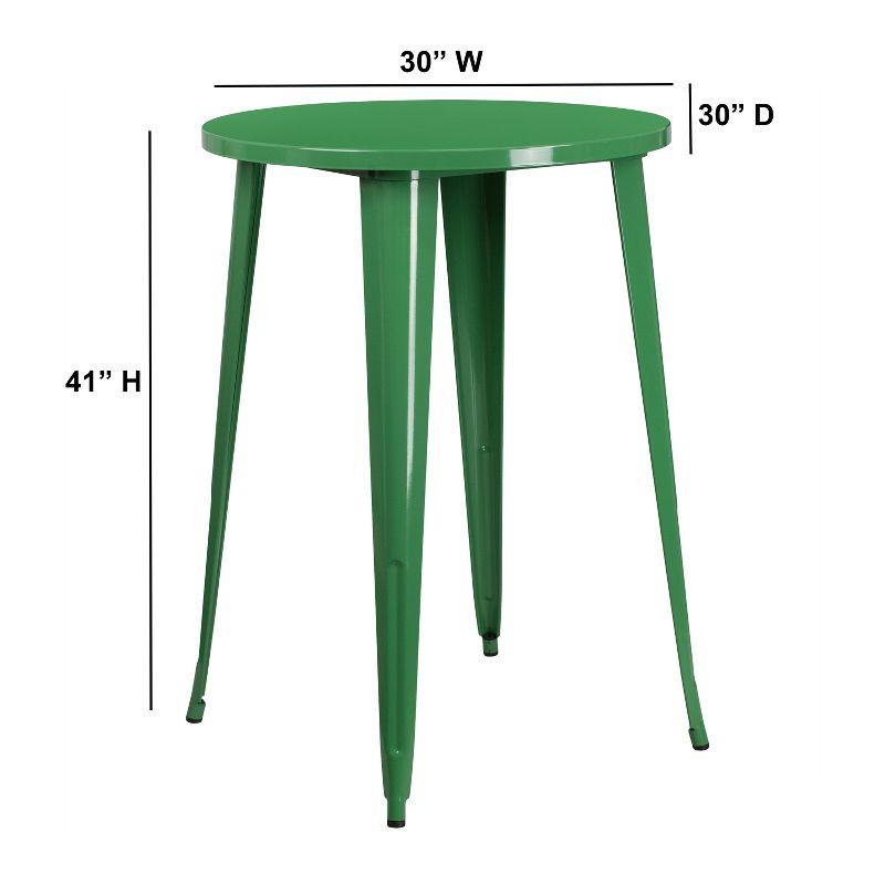 Flash Furniture Commercial Grade 30" Round Green Metal Indoor-Outdoor Bar Height Table