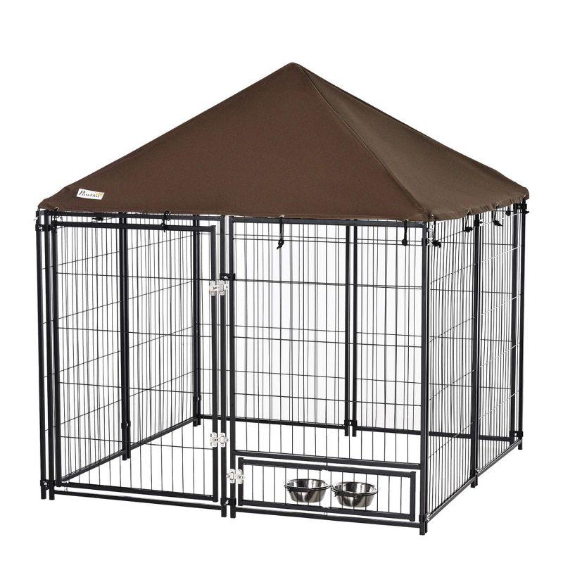 Large Black Metal Outdoor Dog Kennel with Canopy