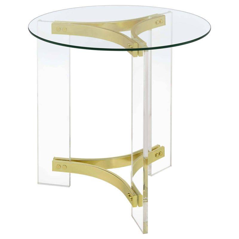 Coaster Janessa Modern Round Glass Top End Table with Acrylic Legs Clear Acrylic/Brass