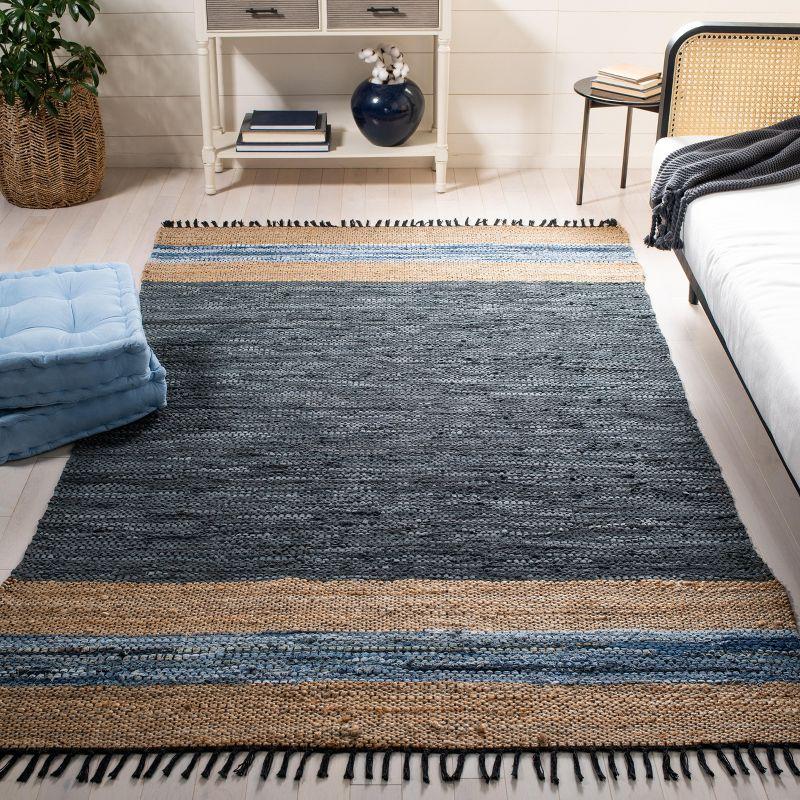 Vintage Leather W/ Fringes VTL602 Hand Woven Indoor Area Rug - Blue/Natural - 8'x10' - Safavieh