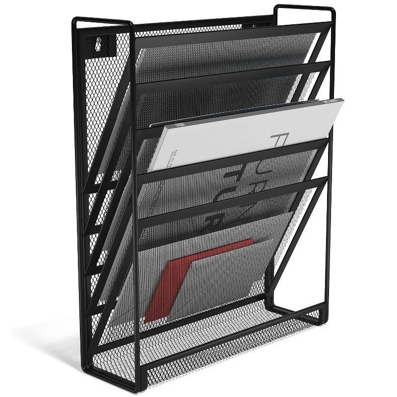 Black Metal Mesh 5-Pocket Vertical Wall File Organizer