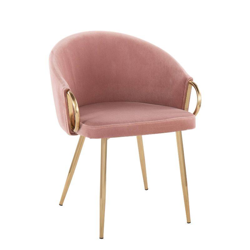 Set of 2 Claire Dining Chairs Gold/Blush - LumiSource: Velvet Upholstery, Metal Legs, Foam Filled