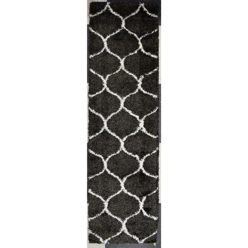 Handmade Ivory & Charcoal Geometric Wool-Blend 5' x 8' Shag Rug