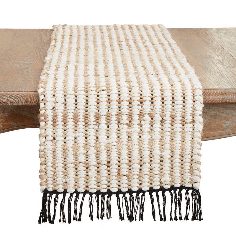 Beige Chunky Chindi Fringed Cotton Table Runner, 16"x72"