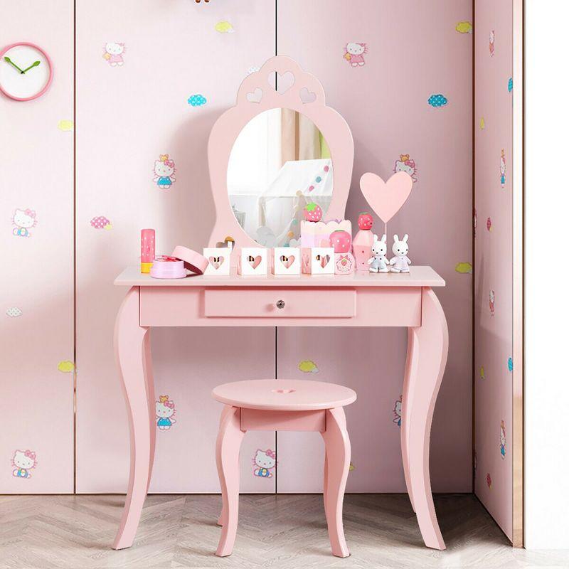 Costway Kids Vanity Set Princess Makeup Dressing Play Table Set W/Mirror