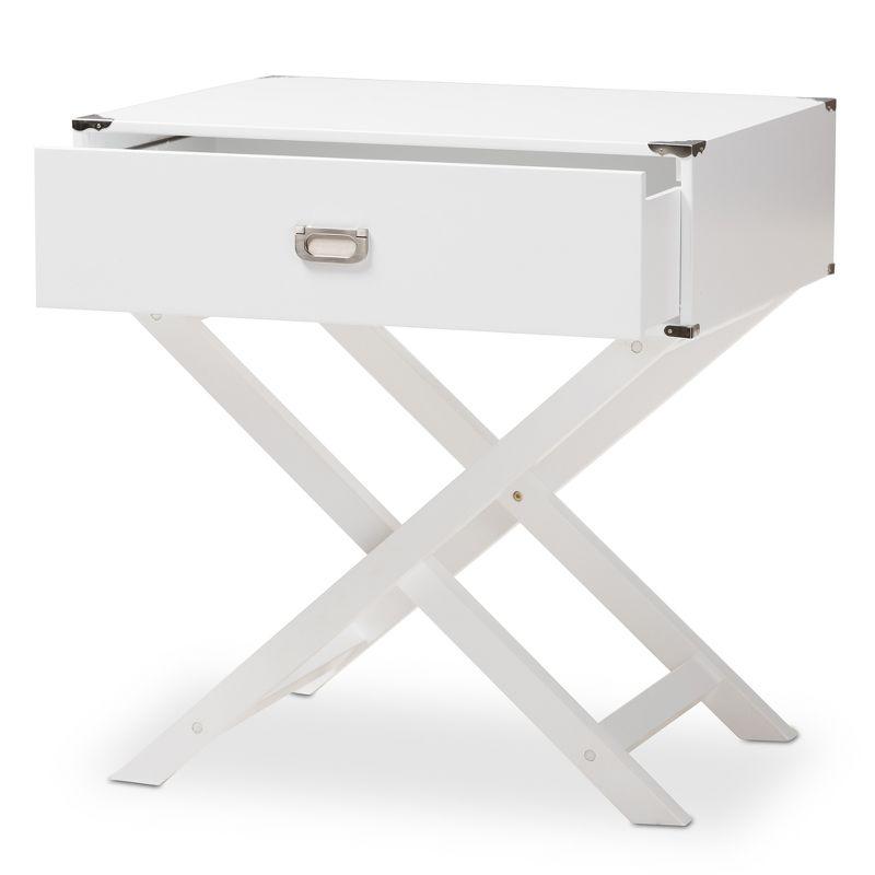 Curtice 1 Drawer Wooden Nightstand White - Baxton Studio: Bedside Table with X-Base, Modern Design, Includes Anti-Tip Hardware