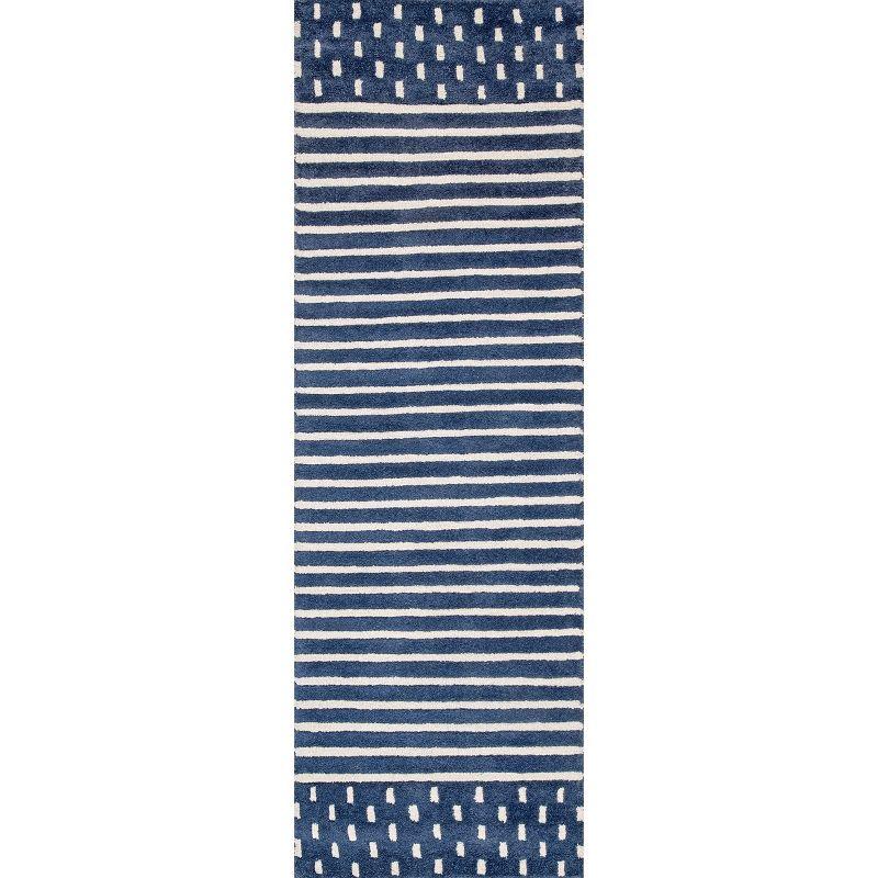 Mandia Navy Striped Hand-Tufted Wool Runner Rug, 2' 6" x 8'