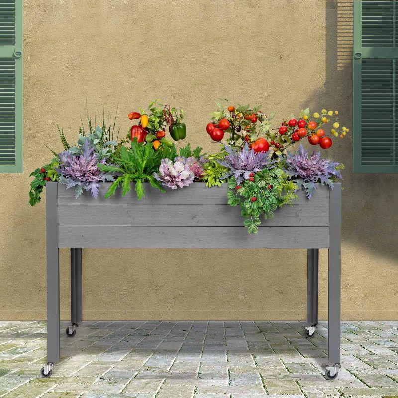 47" Gray Self-Watering Elevated Cedar Planter with Casters