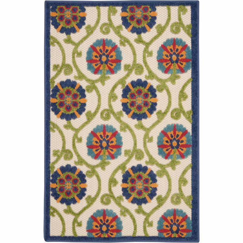 Nourison Aloha Contemporary Floral Flatweave High-Low Indoor Outdoor Area Rug Blue/Multicolor 2'8" x 4'