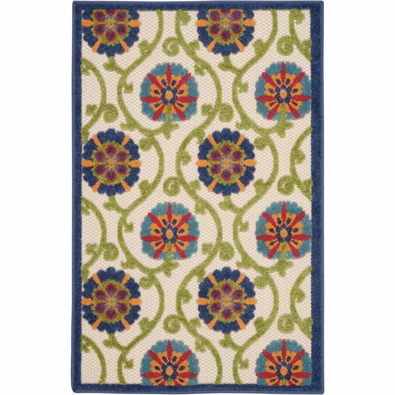 Aloha Floral Blue Multicolor 6' x 9' Reversible Outdoor Rug