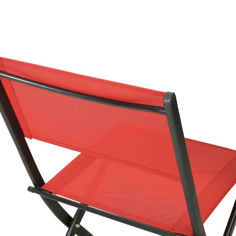 Flash Furniture Brazos Set of 2 Commercial Grade Indoor/Outdoor Folding Chairs with Red Flex Comfort Material Backs and Seats and Black Metal Frames