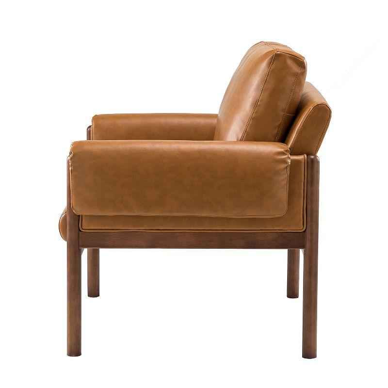 Cognac Faux Leather and Mahogany Wood Accent Chair