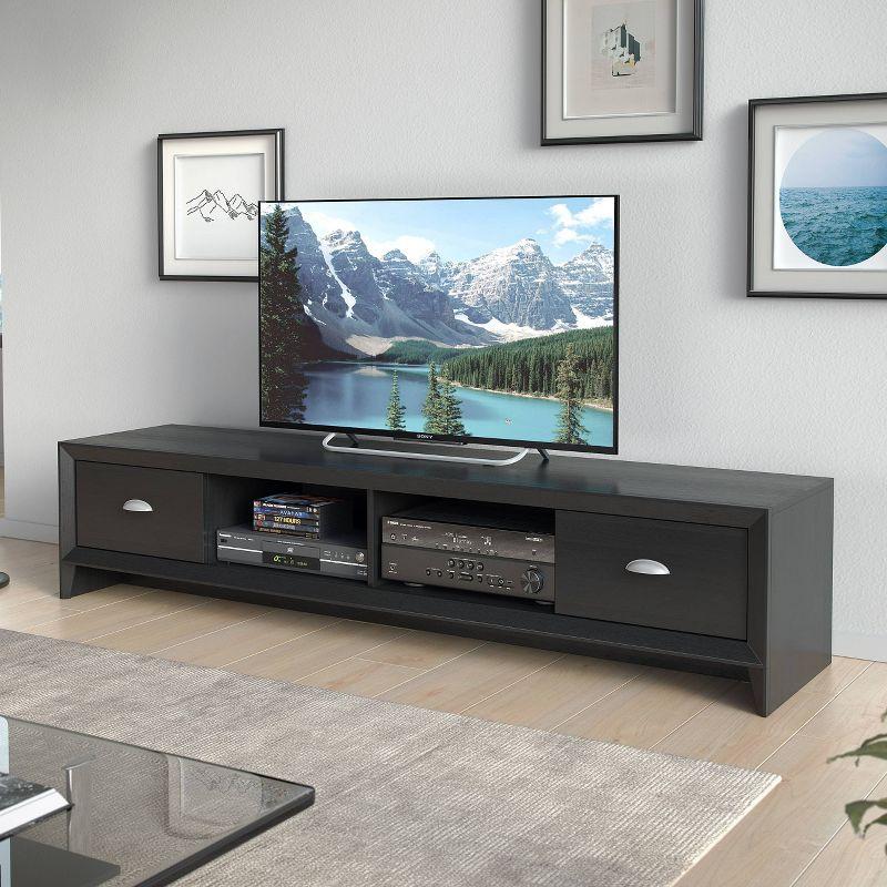 CorLiving Lakewood Extra Wide TV Stand for TVs up to 80" Black : Modern Entertainment Center with Storage