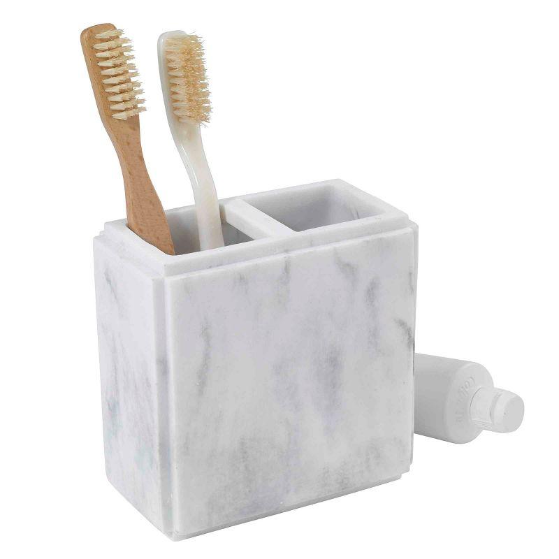 Catania Marble-Inspired Gray and White Resin Toothbrush Holder