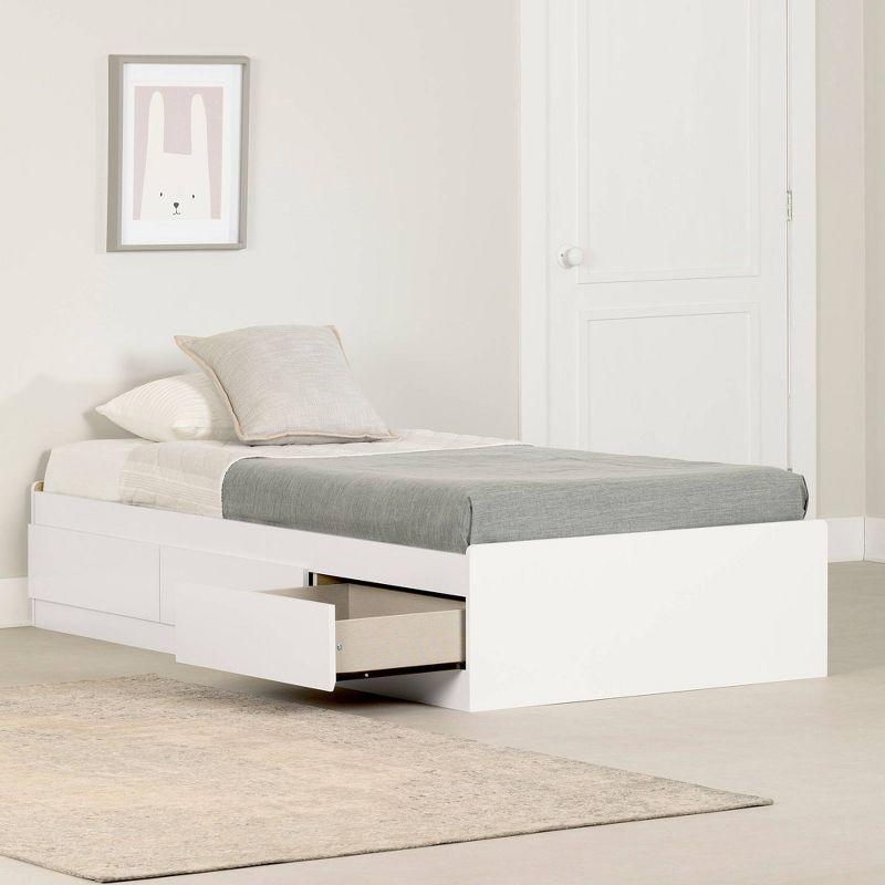 Twin Fusion White Wood Frame Mates Bed with 3 Storage Drawers