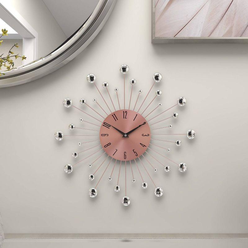 15"x15" Metal Starburst Wall Clock with Crystal Accents Copper - Olivia & May