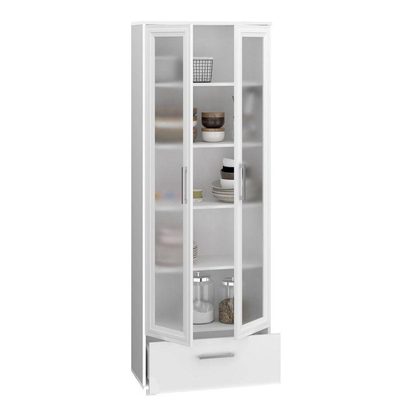 71.85" Serra 5 Shelf Bookcase White - Manhattan Comfort: Frosted Glass Doors, Enclosed Back, Display Closet