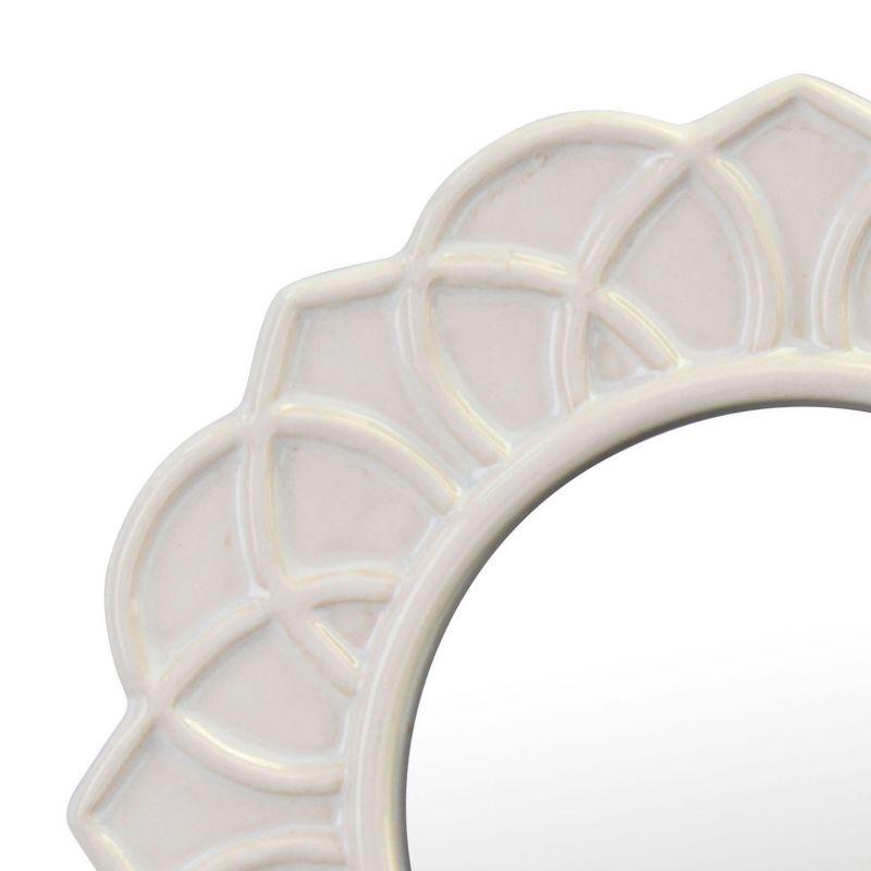 Round Ceramic Floral Wall Hanging Mirror White - Stonebriar Collection