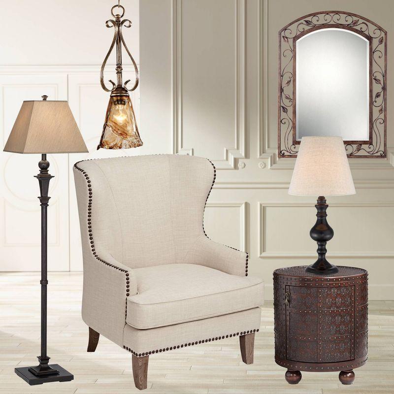 Regency Hill Traditional Floor Lamp 59" Tall Italian Bronze Taupe Faux Silk Square Hardback Shade for Living Room Reading Bedroom Office