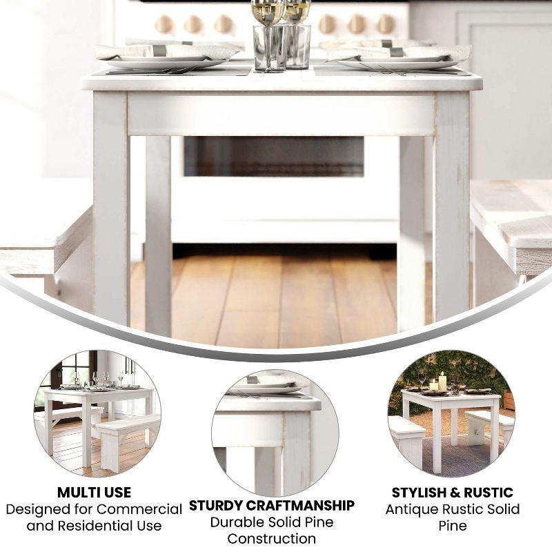 Flash Furniture HERCULES Series 46" x 30" Rectangular Antique Rustic White Solid Pine Farm Dining Table