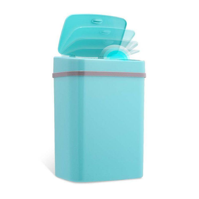 Teal Blue Plastic Touchless Motion Sensor Trash Can 4.2 Gallon