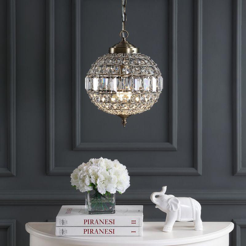 JONATHAN Y Georgina 12" Crystal/Metal LED Pendant Pendant, Antique Brass