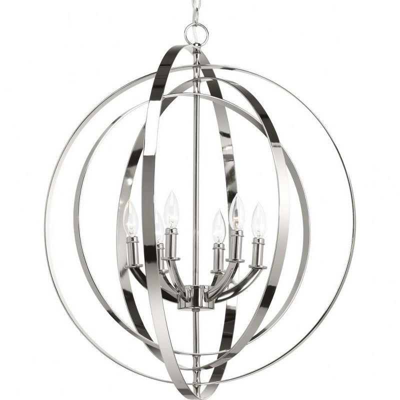 Progress Lighting, Equinox Collection, 6-Light Chandelier Pendant, Polished Nickel, Armillary Sphere Shade