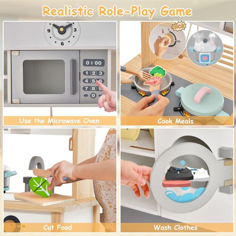 Costway Kids Play Kitchen Set Wooden Pretend Toy w/Microwave Oven & Cooking Accessories