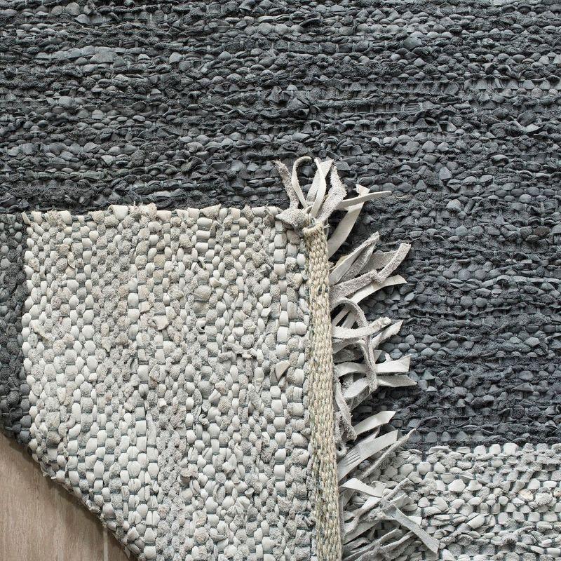 Handmade Light Grey and Dark Grey Leather Area Rug