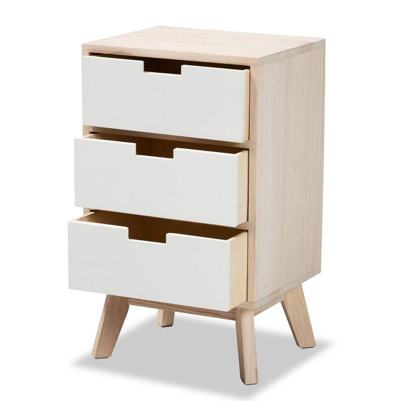 Halian Two-Tone Wood 3 Drawer Nightstand White/Light Brown - Baxton Studio: Scandinavian Style, MDF & Paulownia Frame