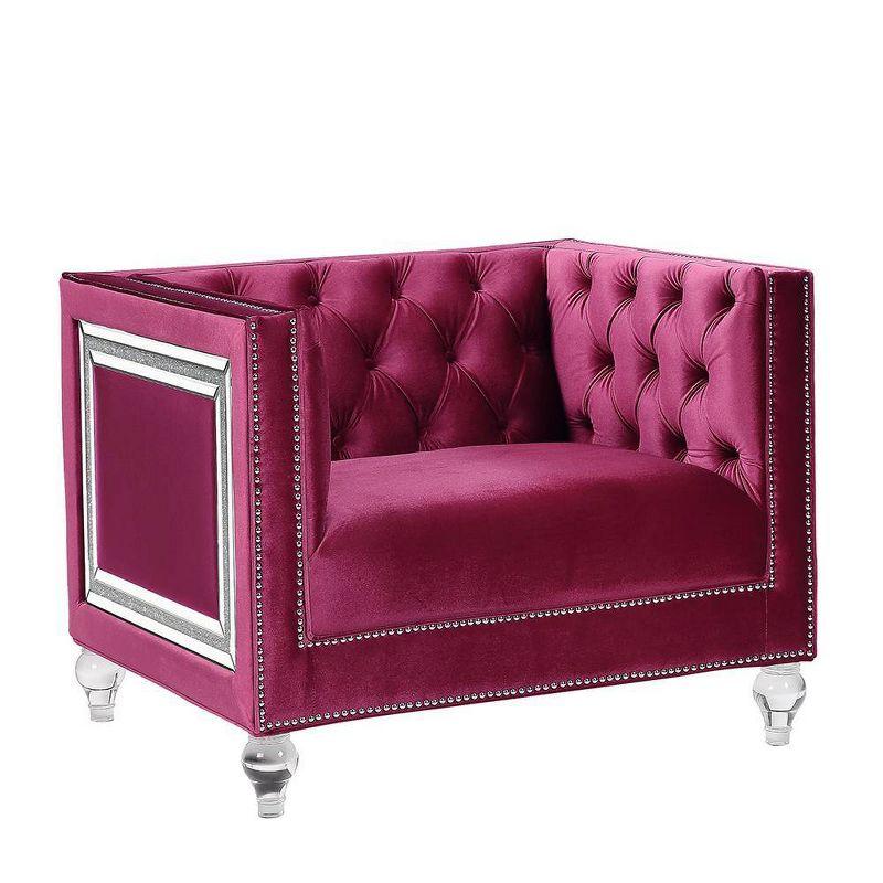 Burgundy Velvet and Wood Tuxedo Arm Accent Chair