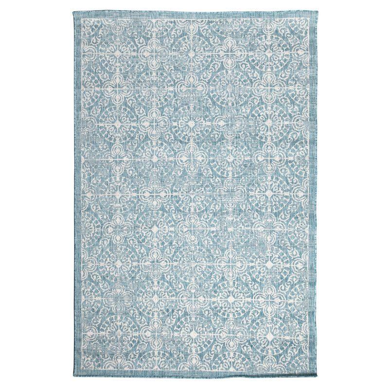 Aqua Medallion Antique Tile Handmade Indoor/Outdoor Rug