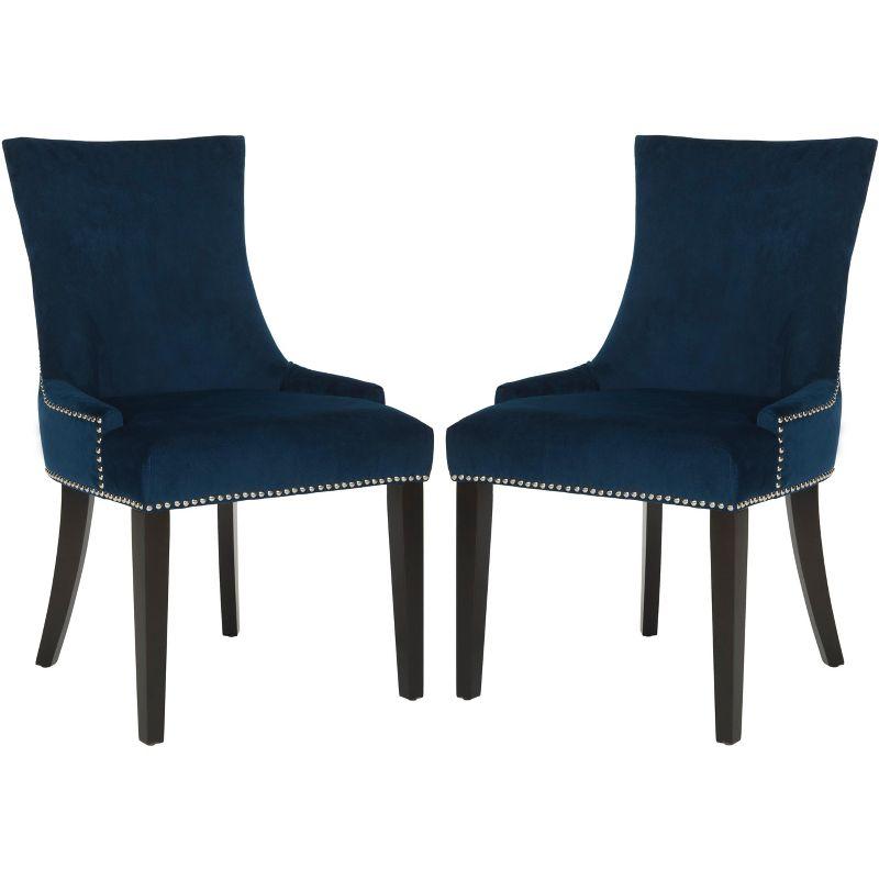 Elegant Sloped Arm Velvet Side Chair in Dark Navy - Set of 2